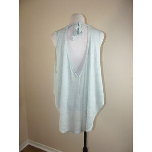 Karlie Womens Open Back Sleeveless TANK TOP - Size SMALL Teal Tie Back Oversized